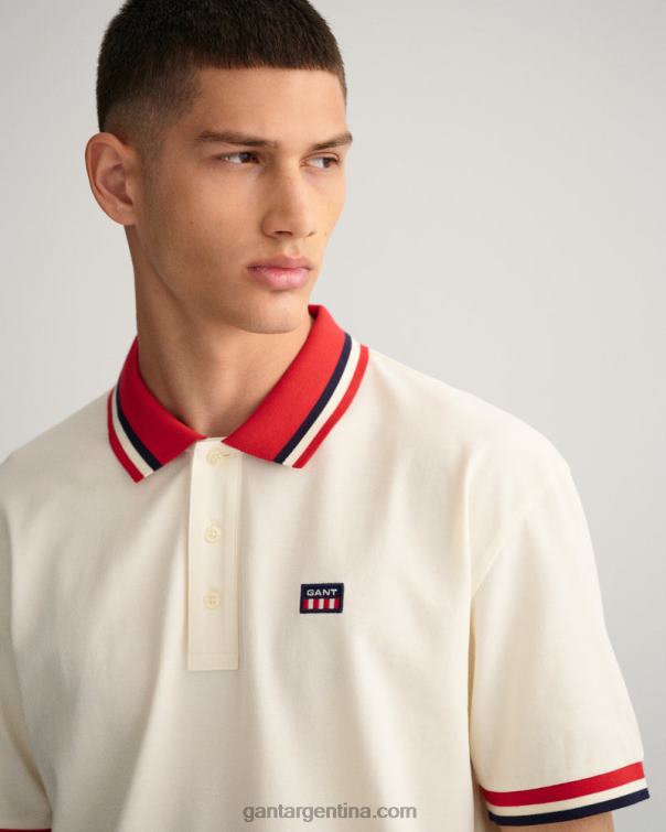 GANT hombres crema polo de piqué con bandera retro P0P02122