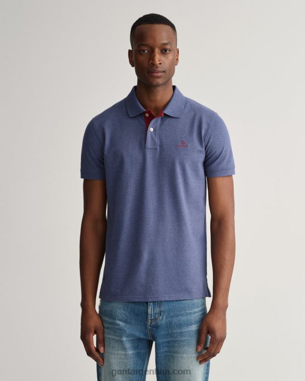 GANT hombres jeans oscurosblue melange jersey de piqué con cuello en contraste P0P02100