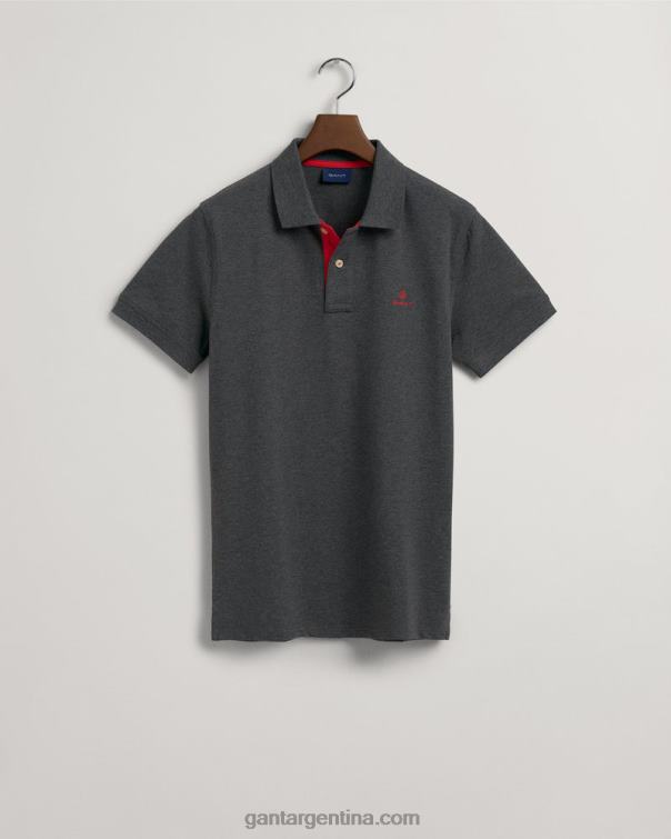 GANT hombres mezcla antracita jersey de piqué con cuello en contraste P0P02115