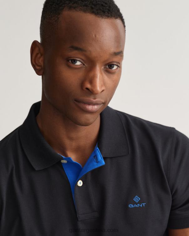 GANT hombres negro jersey de piqué con cuello en contraste P0P02114
