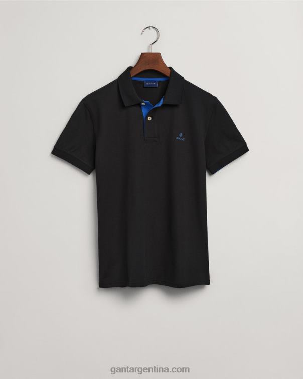 GANT hombres negro jersey de piqué con cuello en contraste P0P02114