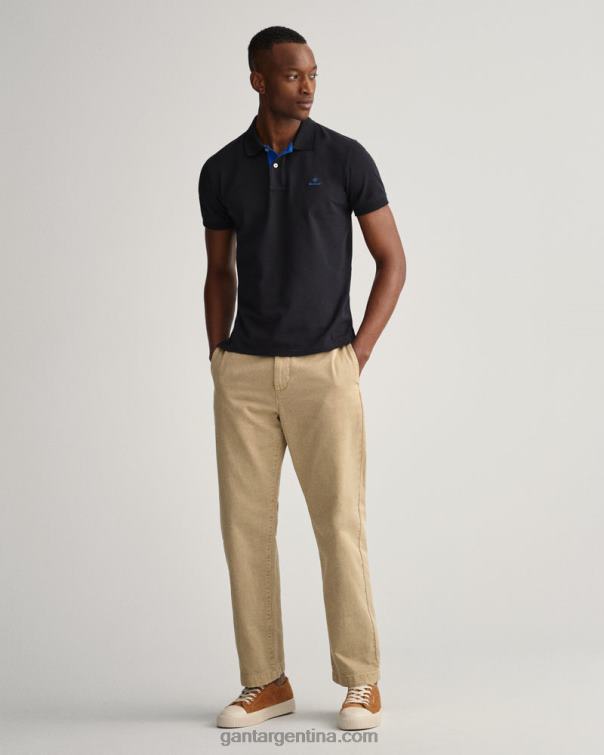 GANT hombres negro jersey de piqué con cuello en contraste P0P02114