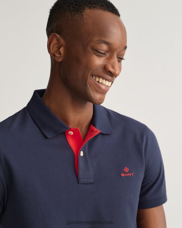 GANT hombres noche azul jersey de piqué con cuello en contraste P0P02112