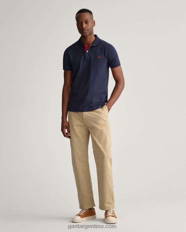 GANT hombres noche azul jersey de piqué con cuello en contraste P0P02112