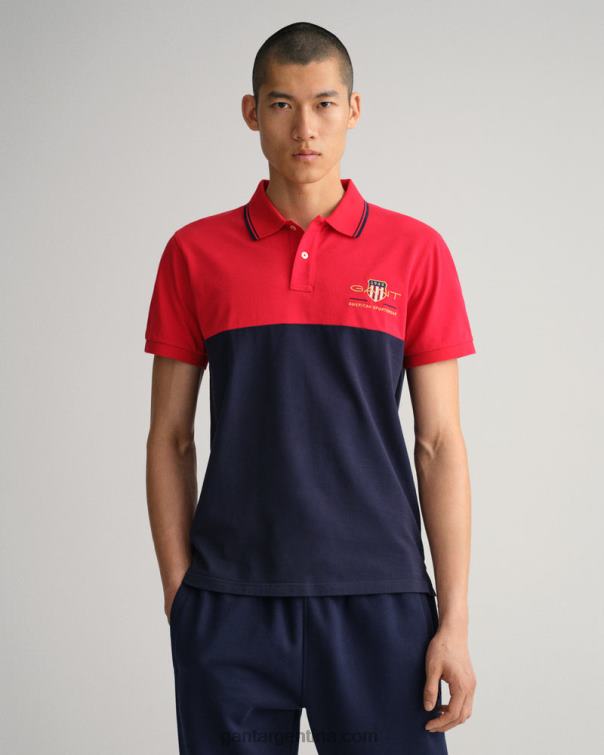 GANT hombres rojo brillante polo de piqué con escudo de archivo P0P02123