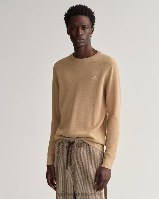 GANT hombres caqui oscuro jersey de piqué de algodón con cuello redondo P0P02328