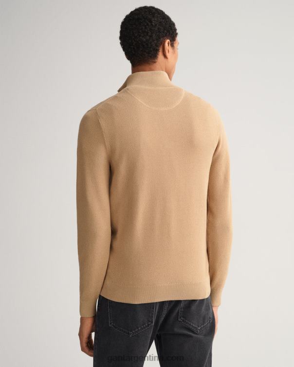 GANT hombres caqui oscuro jersey de piqué de algodón con media cremallera P0P02358