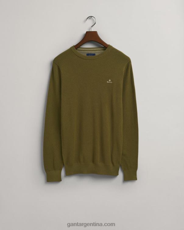GANT hombres cazador verde jersey de piqué de algodón con cuello redondo P0P02366