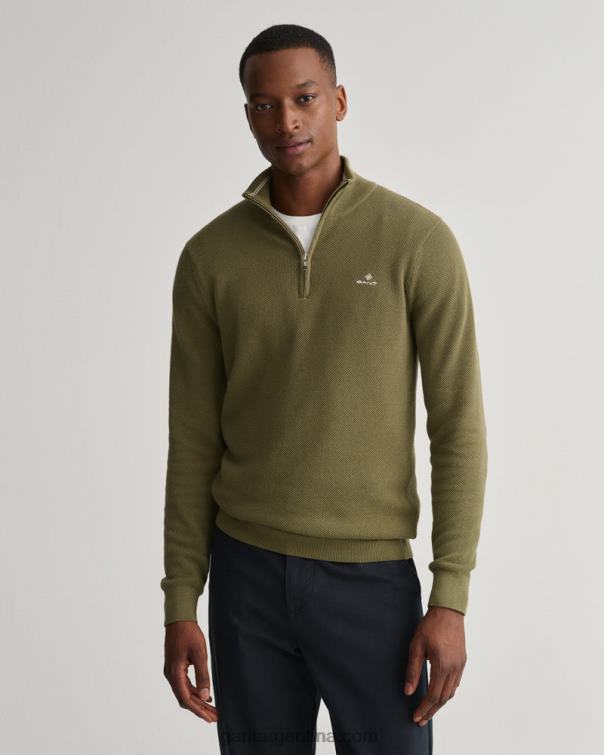GANT hombres cazador verde jersey de piqué de algodón con media cremallera P0P02354