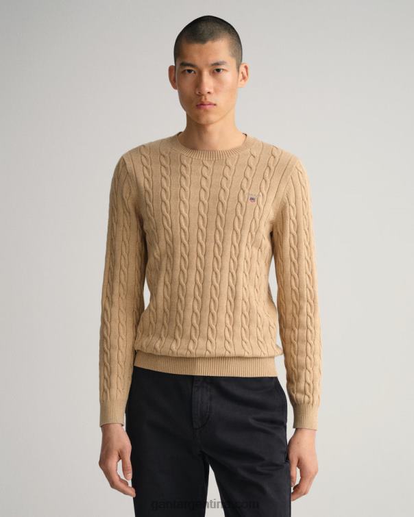 GANT hombres color caqui jersey de ochos de algodón con cuello redondo P0P02315