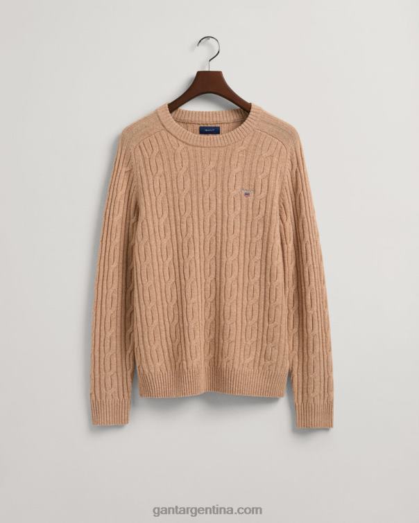 GANT hombres color caqui suéter de ochos con cuello redondo de lana de cordero P0P02319