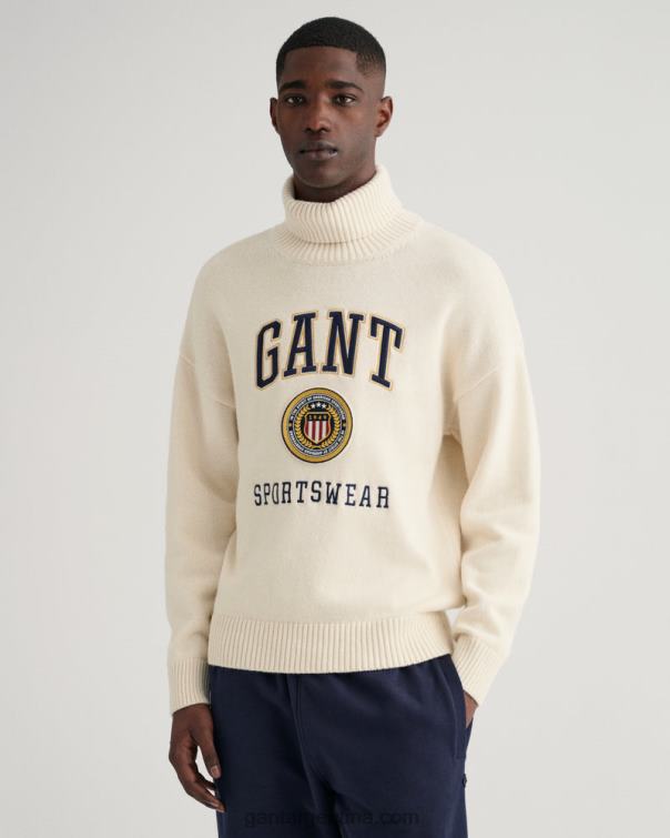 GANT hombres crema jersey con escudo y cuello vuelto P0P02360