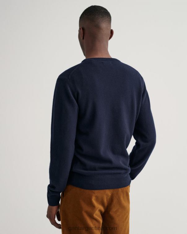 GANT hombres marina jersey de lana de cordero superfina con cuello redondo P0P02322