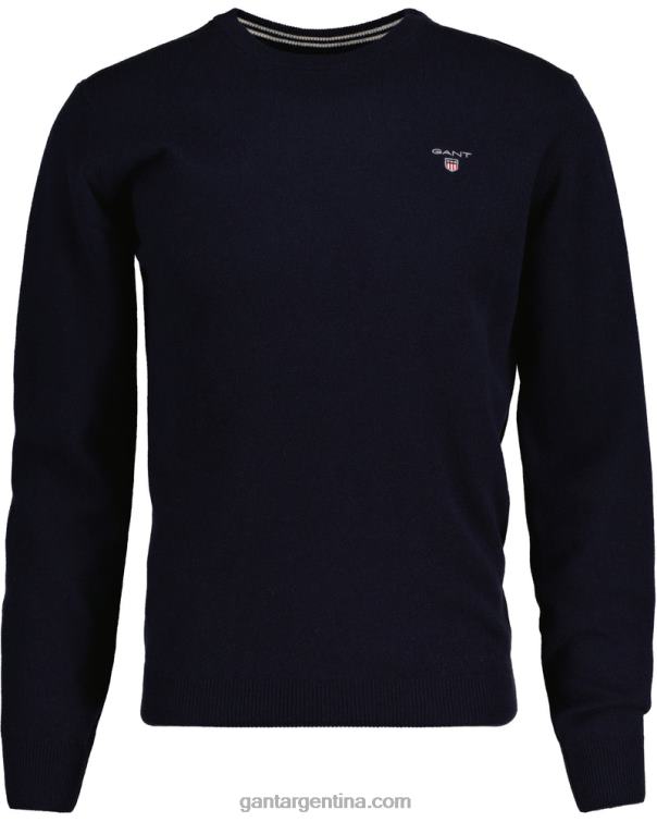 GANT hombres marina jersey de lana de cordero superfina con cuello redondo P0P02322