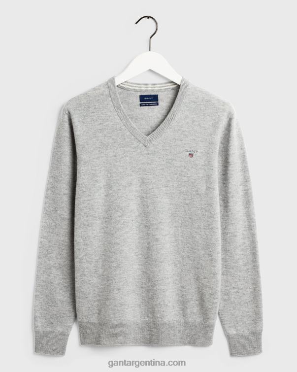 GANT hombres mezcla gris claro jersey de lana de cordero superfina con cuello de pico P0P02364