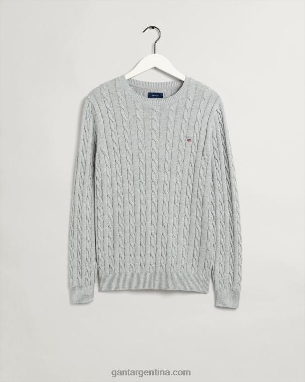 GANT hombres mezcla gris claro jersey de ochos de algodón con cuello redondo P0P02355