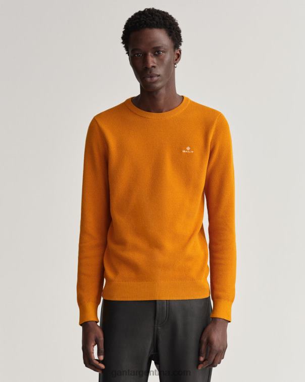 GANT hombres naranja mostaza dk jersey de piqué de algodón con cuello redondo P0P02305