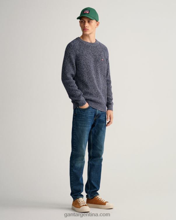 GANT hombres noche azul jersey de algodón con cuello redondo P0P02317