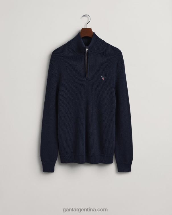 GANT hombres noche azul jersey de canalé de algodón con media cremallera P0P02309