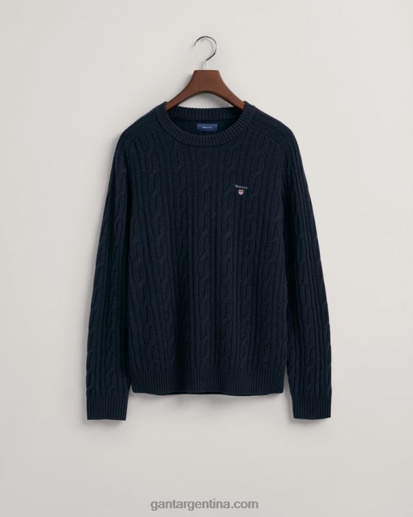 GANT hombres noche azul suéter de ochos con cuello redondo de lana de cordero P0P02336