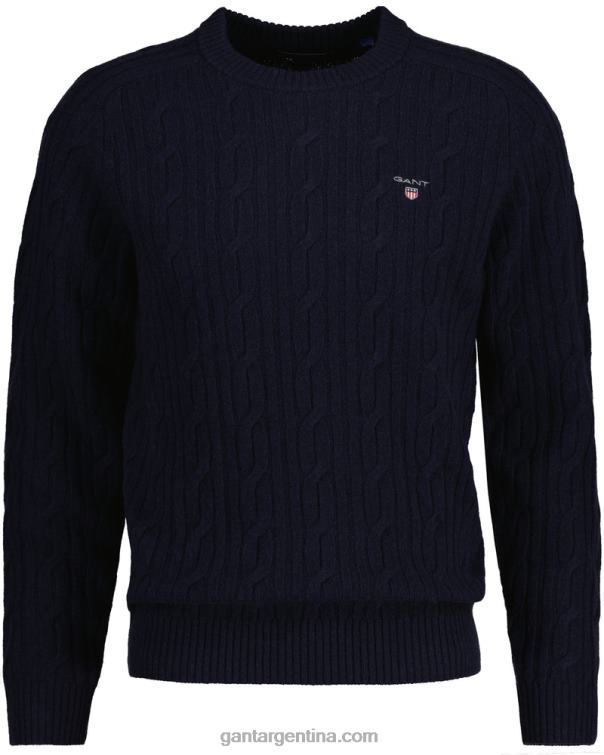 GANT hombres noche azul suéter de ochos con cuello redondo de lana de cordero P0P02336