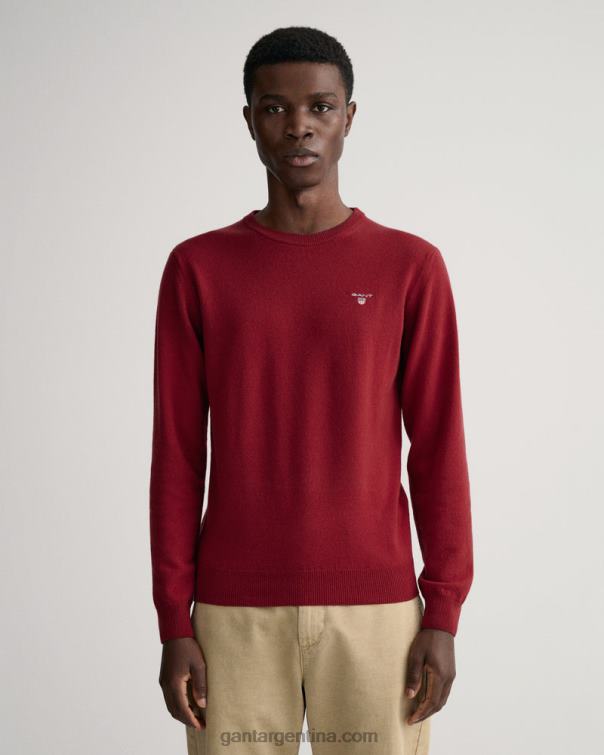 GANT hombres puerto rojo jersey de lana de cordero superfina con cuello redondo P0P02365