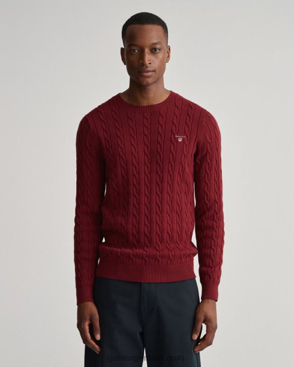 GANT hombres rojo hinchado jersey de ochos de algodón con cuello redondo P0P02301