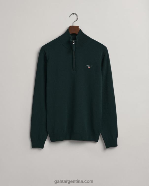GANT hombres tartán verde jersey de lana de cordero superfina con media cremallera P0P02332