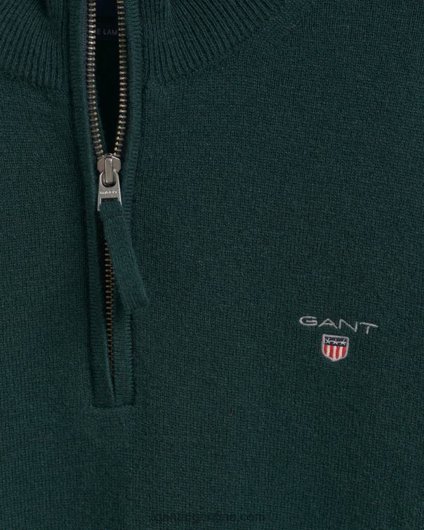 GANT hombres tartán verde jersey de lana de cordero superfina con media cremallera P0P02332