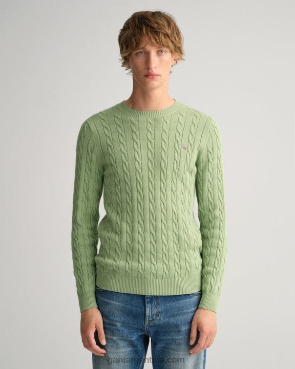 GANT hombres verde eucalipto jersey de ochos de algodón con cuello redondo P0P02302
