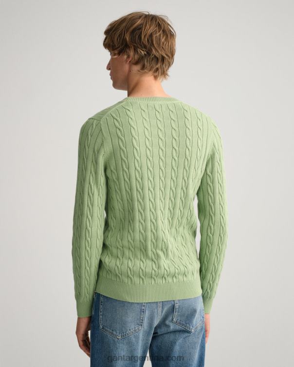 GANT hombres verde eucalipto jersey de ochos de algodón con cuello redondo P0P02302