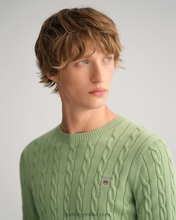 GANT hombres verde eucalipto jersey de ochos de algodón con cuello redondo P0P02302
