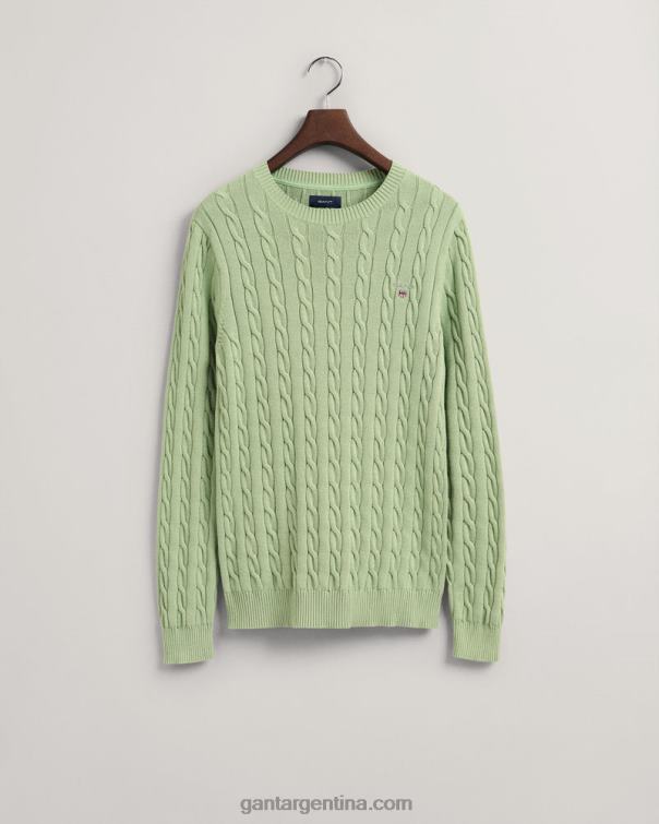 GANT hombres verde eucalipto jersey de ochos de algodón con cuello redondo P0P02302