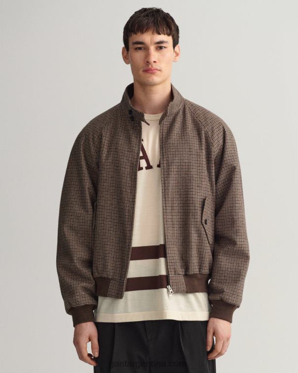GANT hombres beige avellana chaqueta harrington de lana a cuadros P0P02381