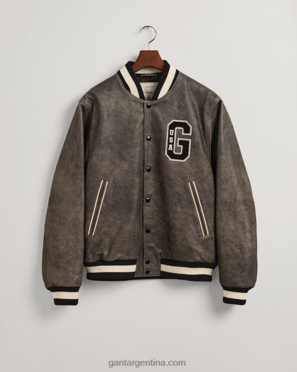 GANT hombres grafito chaqueta universitaria de cuero P0P02394