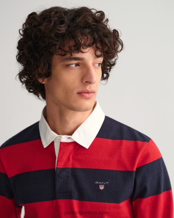 GANT hombres rojo rubí rugby pesado de rayas P0P02215