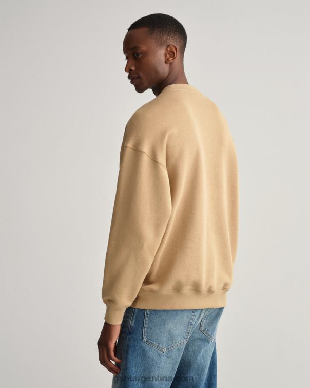 GANT hombres beige avellana sudadera con cuello redondo y gráfico de EE. UU. P0P02224