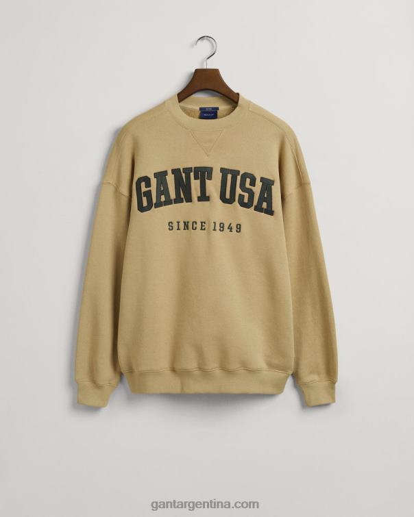 GANT hombres beige avellana sudadera con cuello redondo y gráfico de EE. UU. P0P02224
