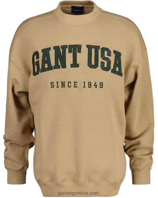 GANT hombres beige avellana sudadera con cuello redondo y gráfico de EE. UU. P0P02224