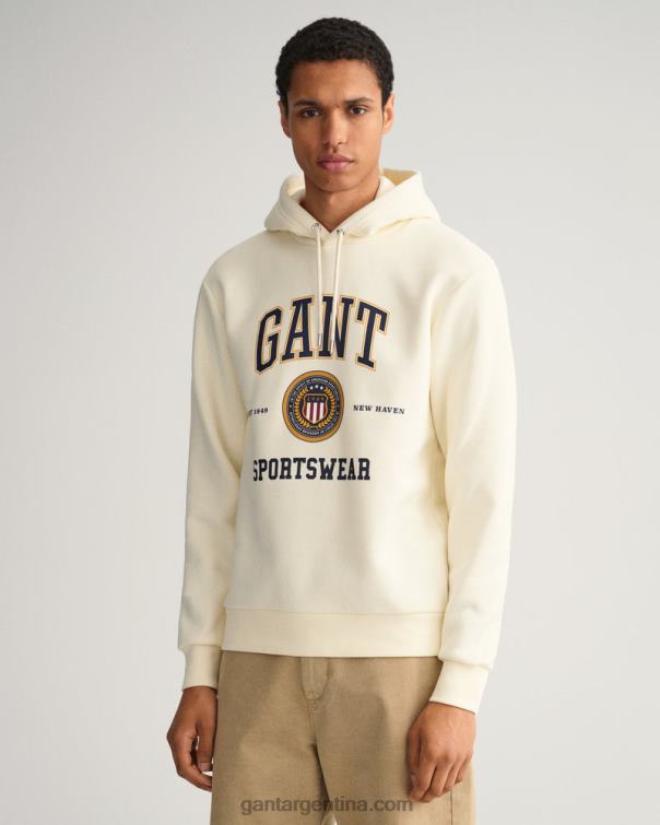 GANT hombres crema sudadera con capucha y escudo con escudo P0P02283