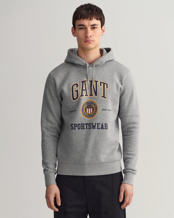 GANT hombres mezcla de grises sudadera con capucha y escudo con escudo P0P02282