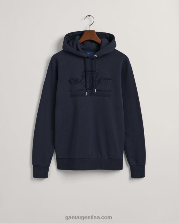 GANT hombres noche azul sudadera con capucha y escudo de archivo tonal P0P02260
