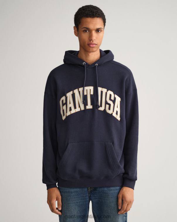 GANT hombres noche azul sudadera con capucha y estampado de estados unidos P0P02231