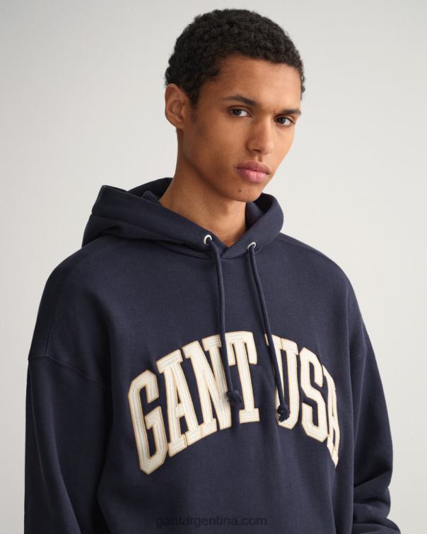 GANT hombres noche azul sudadera con capucha y estampado de estados unidos P0P02231