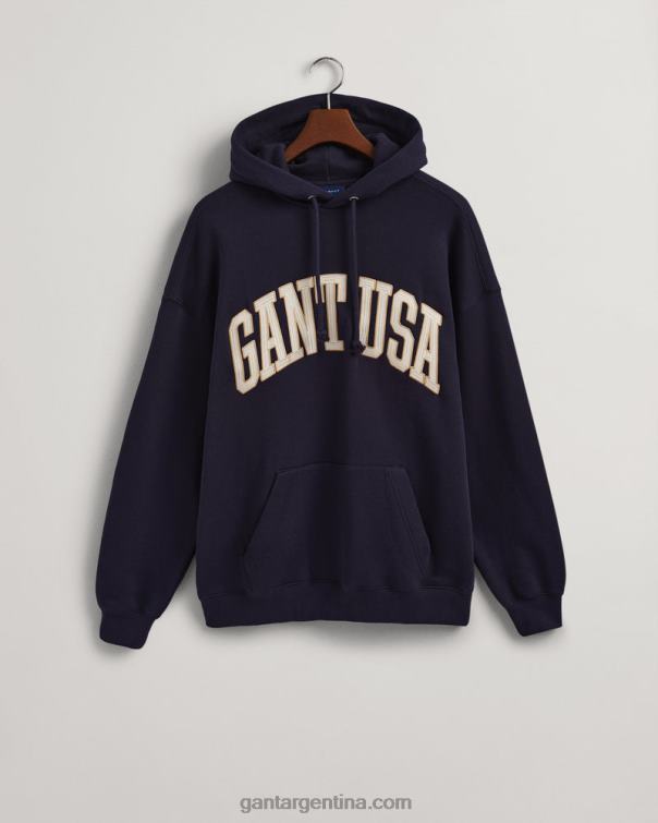 GANT hombres noche azul sudadera con capucha y estampado de estados unidos P0P02231