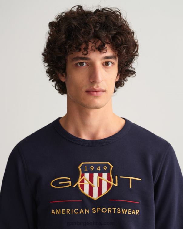 GANT hombres noche azul sudadera con cuello redondo y escudo de archivo P0P02253