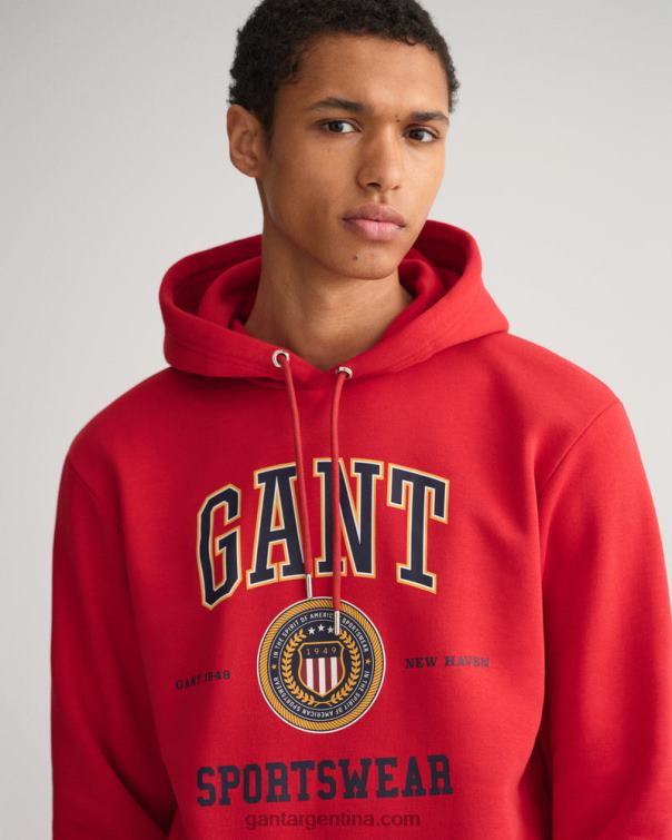 GANT hombres rojo rubí sudadera con capucha y escudo con escudo P0P02290