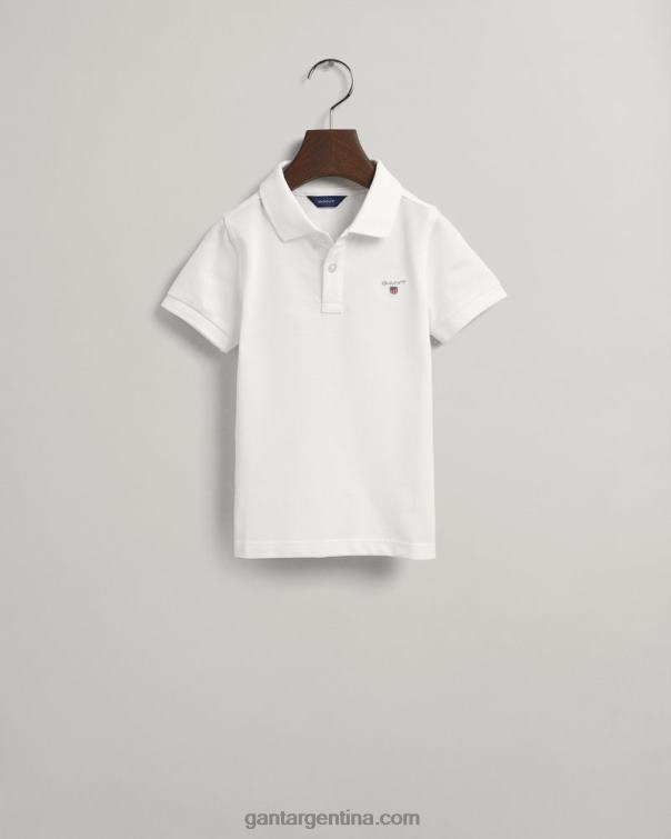 GANT juventud blanco polo de piqué original para niños P0P02812