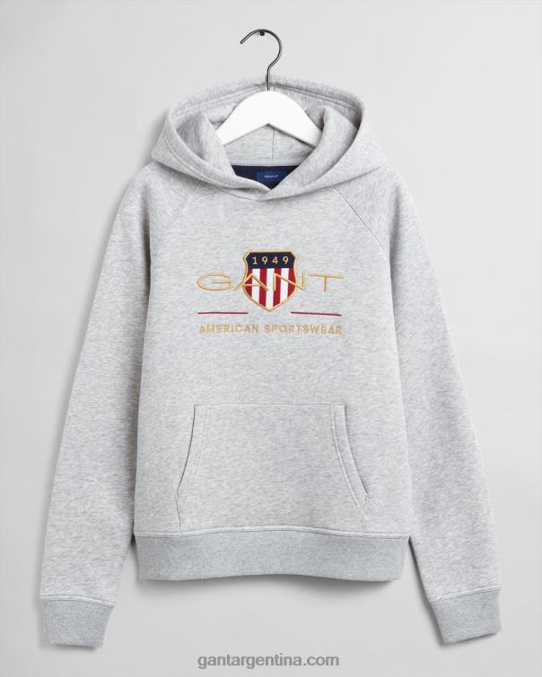 GANT juventud mezcla gris claro sudadera con capucha y escudo de archivo para adolescentes P0P02847
