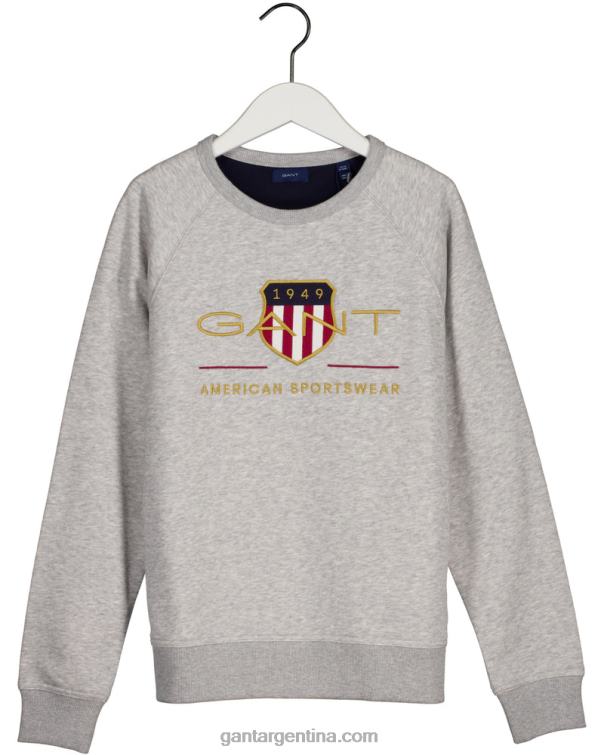 GANT juventud mezcla gris claro sudadera con cuello redondo y escudo de archivo para adolescentes P0P02845